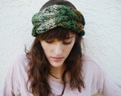 Braided Cable Turban Headband Hand Knit in Deep Woods - MADE TO ORDER