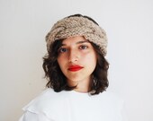 Braided Cable Turban Headband Hand Knit in Taupe - MADE TO ORDER