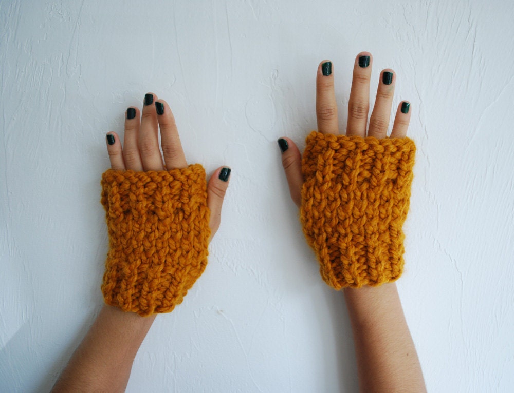 Lion Paws Mustard Fingerless Mitts - Wool Blend - MADE TO ORDER