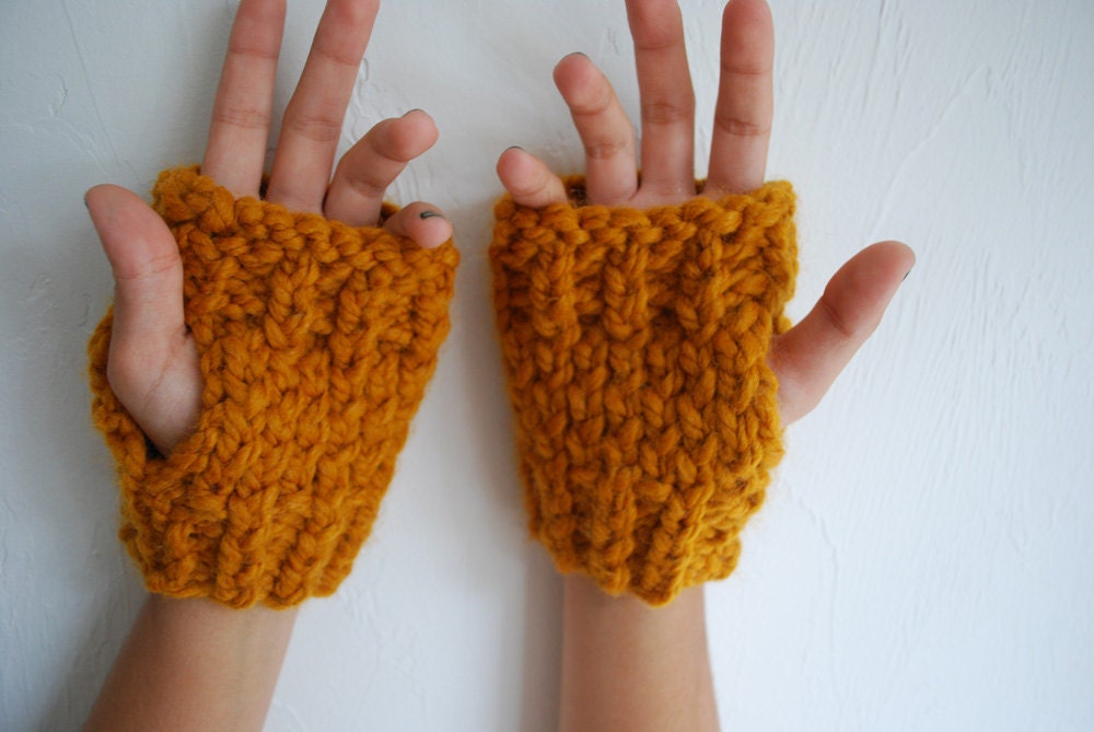 Lion Paws Mustard Fingerless Mitts - Wool Blend - MADE TO ORDER