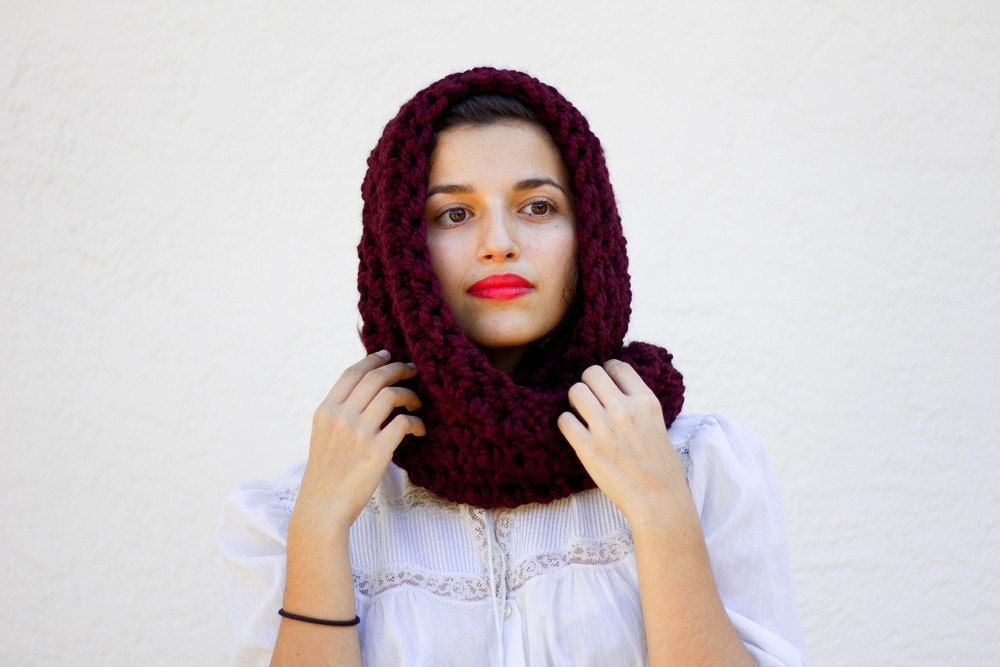 The Beginners Cowl Hand Knit in Scarlet Wool Blend - READY TO SHIP