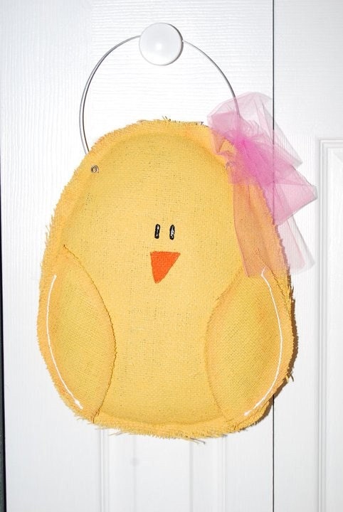 Easter Chick Burlap Door Hanger Door Greeter Home Decor Ready to Ship