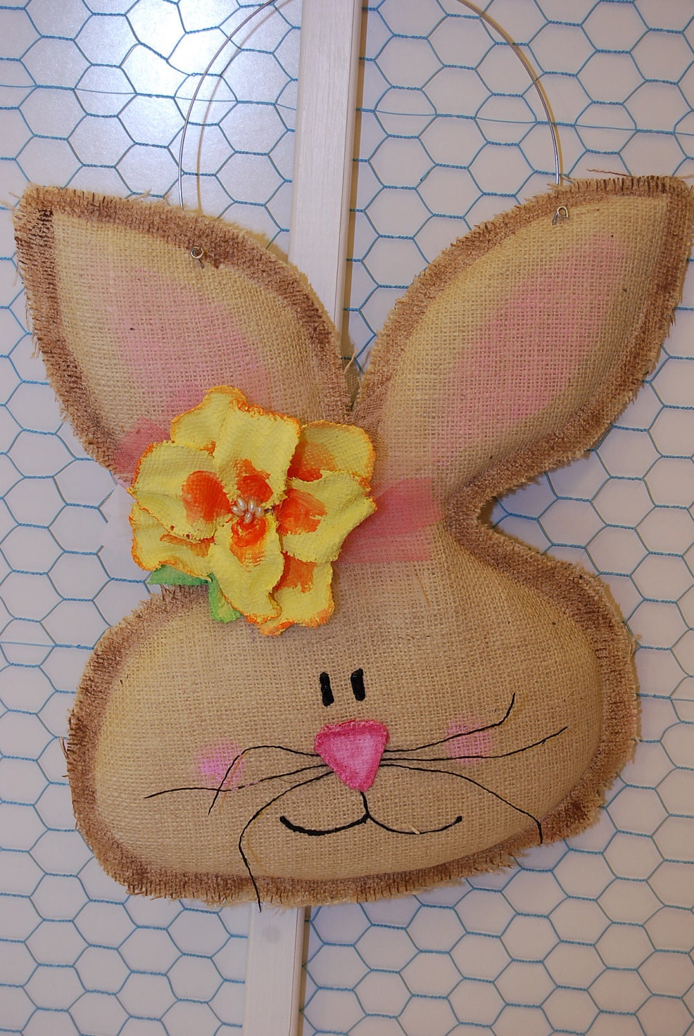 Girl Burlap Easter Spring Bunny Door Hanger/Greeter Wall Decor