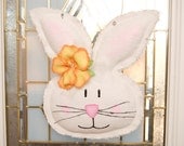 Ready to Ship Easter Spring Girl Burlap White Bunny Door Hanger/Greeter Wall Decor