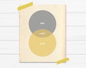 Graphic Art Print "YOU & ME Venn Diagram Perfection" in Mustard and Gray