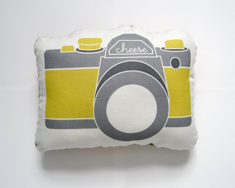 Mini Camera Plush in Mustard Yellow and Gray by Yellow Heart Art