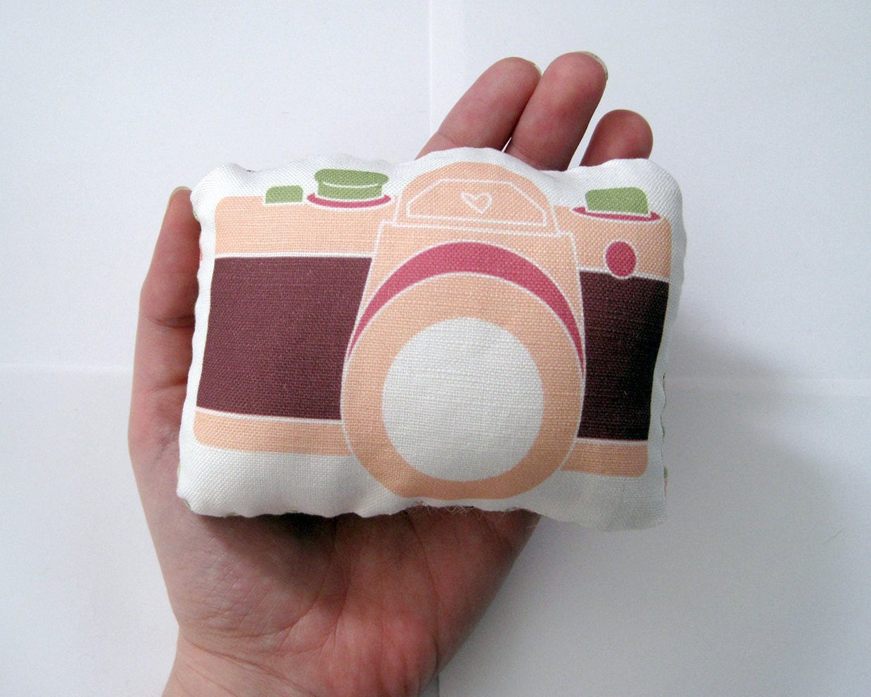 Mini Camera Plush / Pillow in Dusty Pink, Dusty Purple and Olive Green