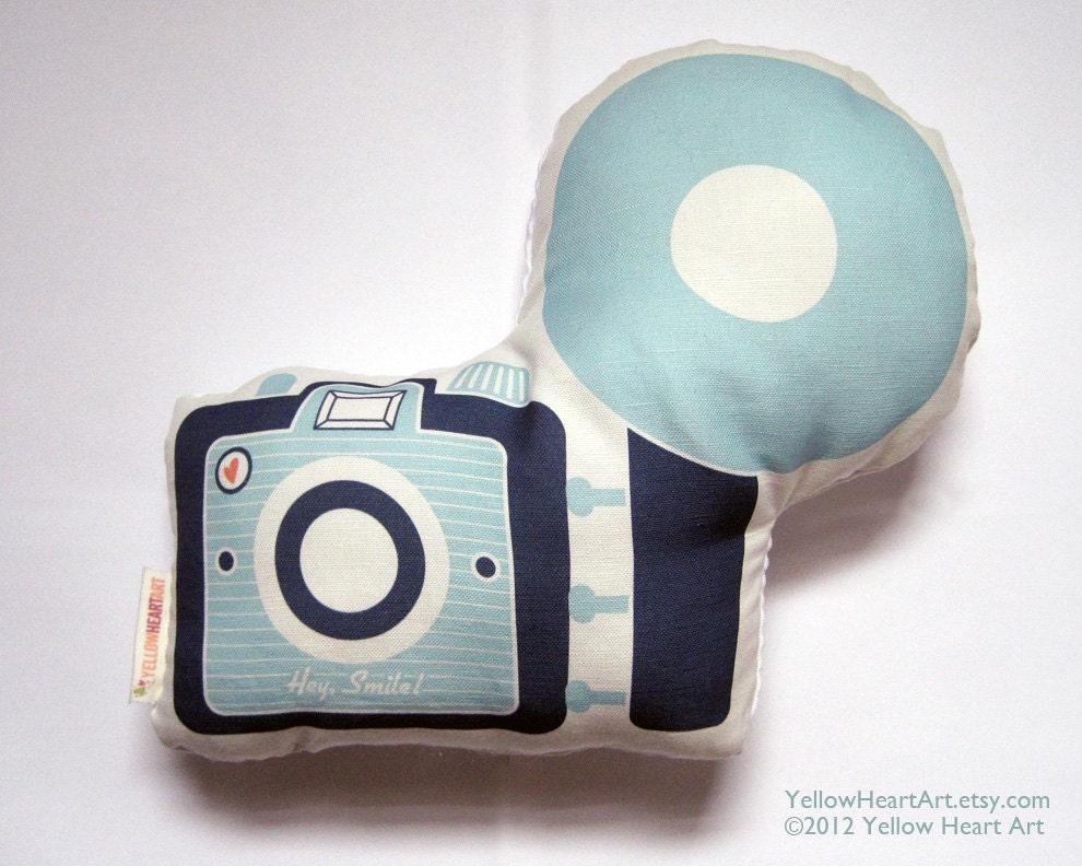 SALE Camera Brownie Plush / Pillow in Mint and Navy by Yellow Heart Art