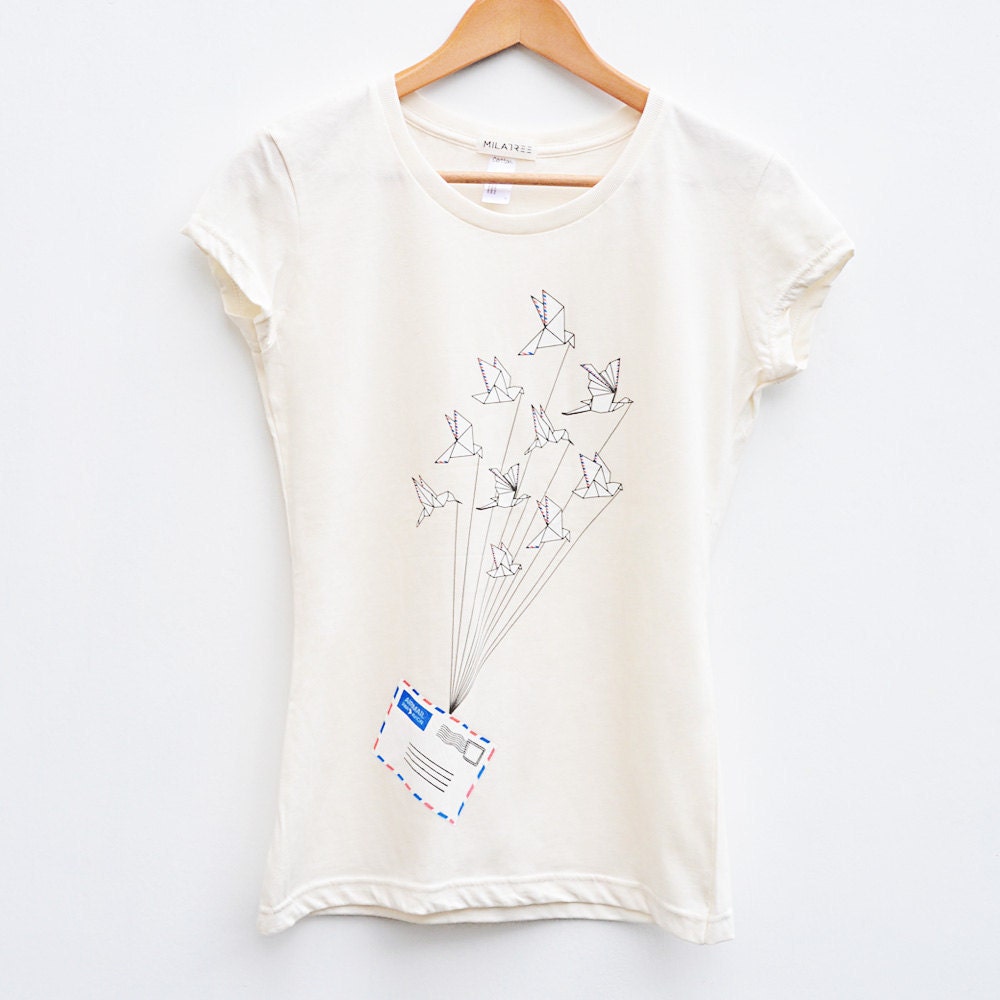 Airmail Origami Tshirt, Women in Natural, Organic Cotton Tee