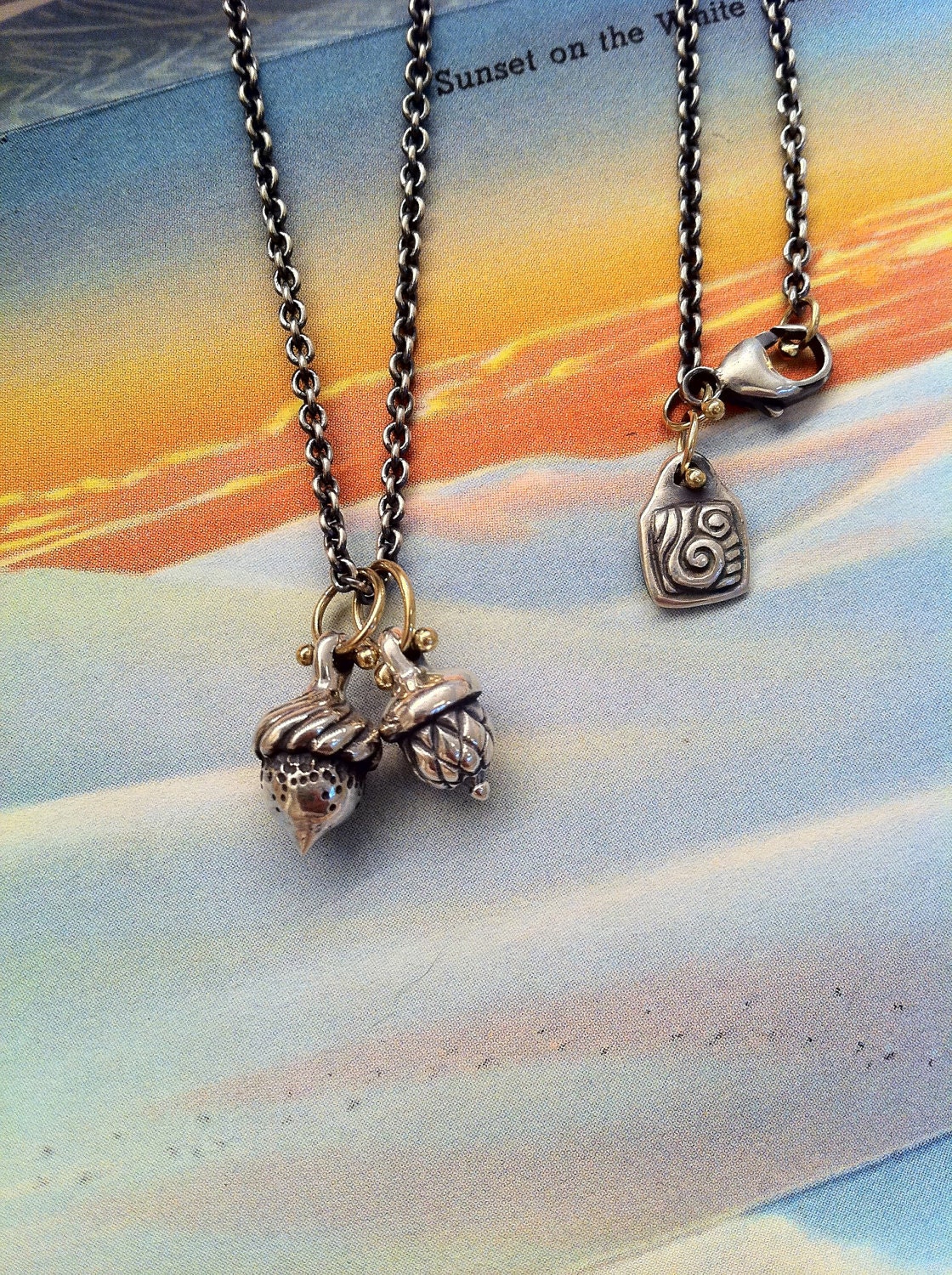 2 acorns necklace st silver & 18k dana schneider