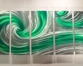 Elegant METAL Art Painted green office modern Sculpture original home Wall Decor Green silver by Lubo