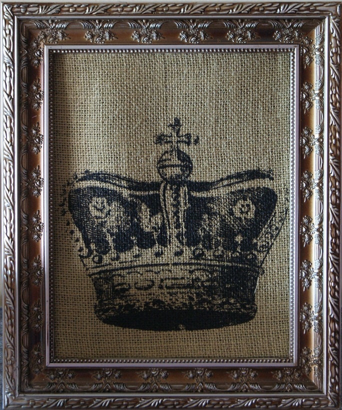 Vintage Crown Burlap Screen Print