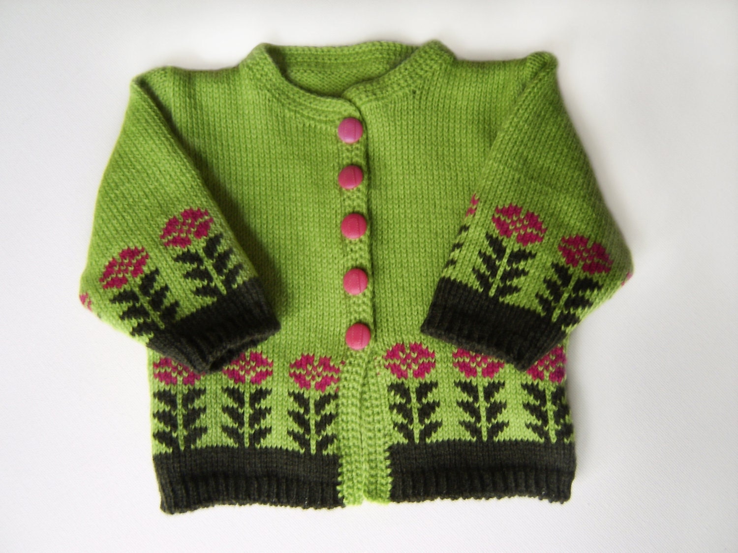 Knitted Baby Cardigan - Green, 0 - 3 months - SasasHandcrafts