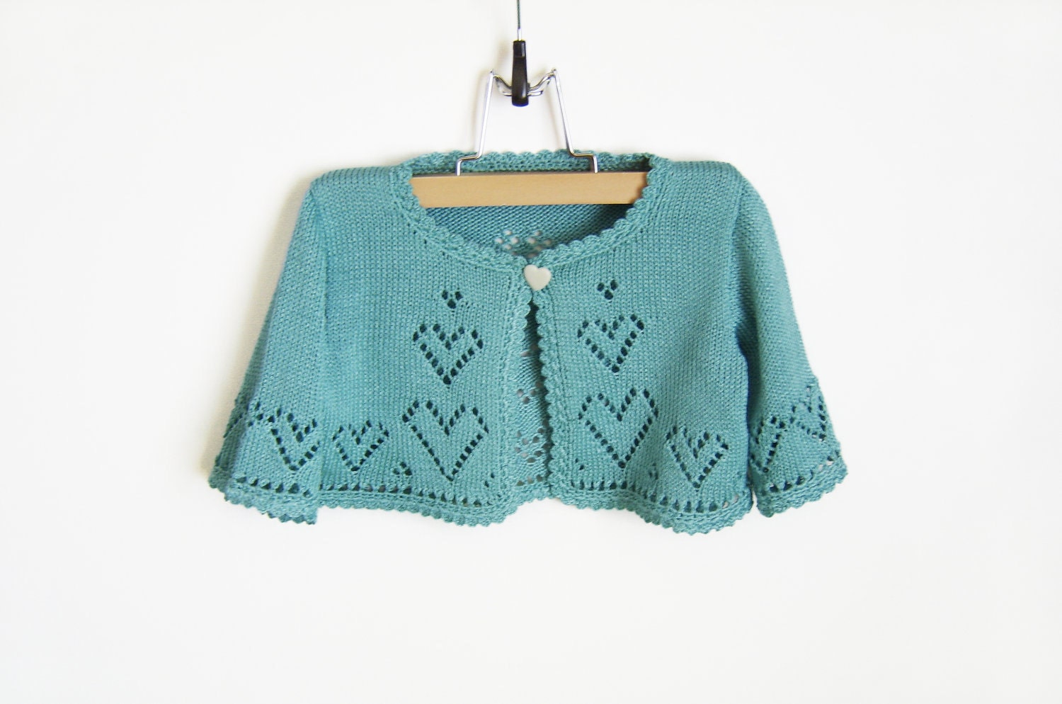 Knitted Baby Bolero Jacket - Turquoise Blue, 2 - 2.5 years - SasasHandcrafts