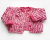 Hand Knitted Baby Bolero Jacket with Crocheted Flower - Pink, 3T