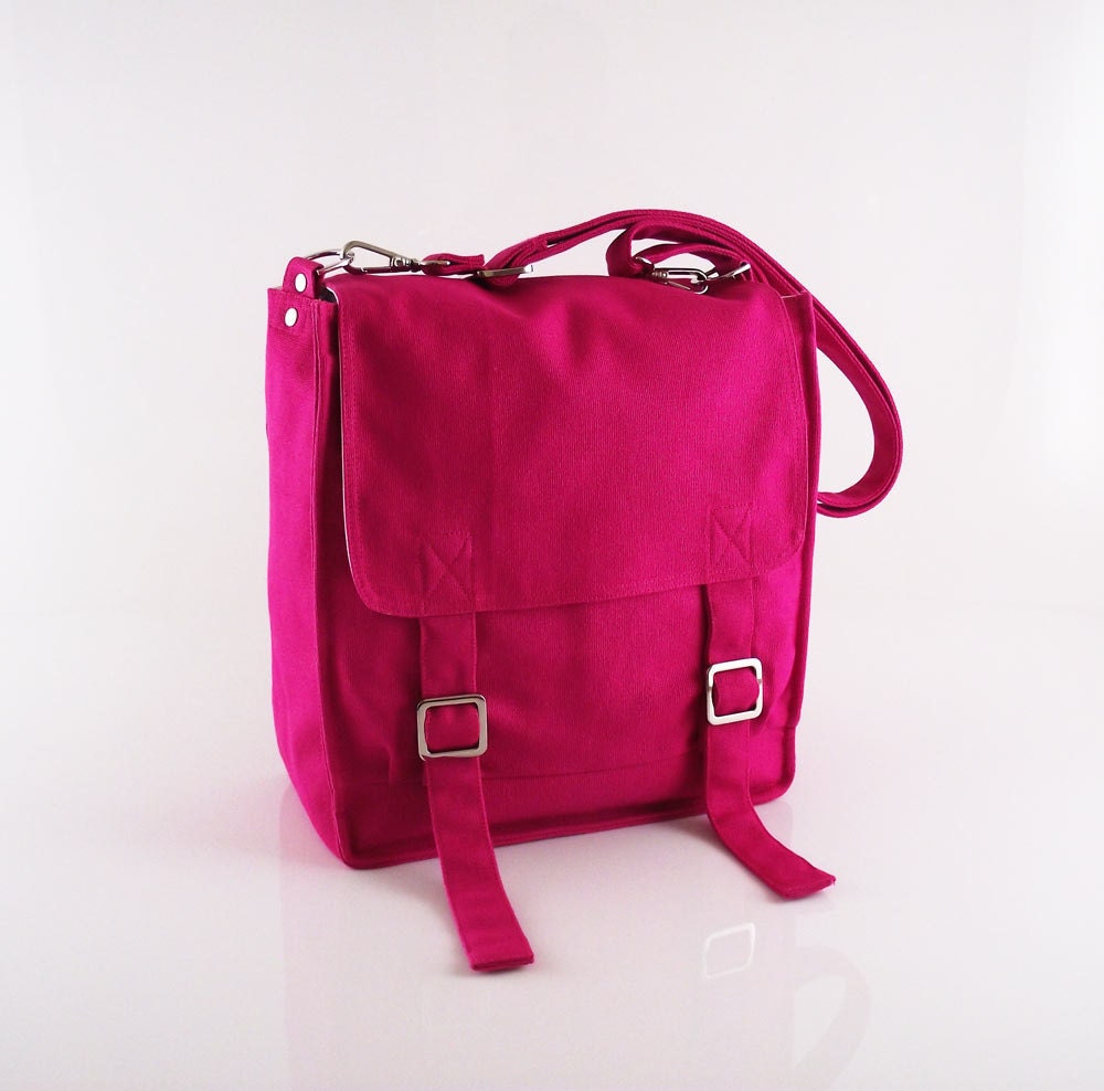 Canvas messenger bag / 14 oz. hot pink canvas / shoulder bag / Jane