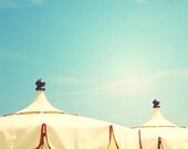 Beach Umbrella Red And White, Blue Sky In Albenga, Italy Fine Art Photograph 8x8