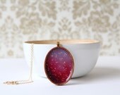 Galaxy Stars Wood Oval Photo Pendant With Gold Chain Necklace, Wine And Lavender, Stars, Yellow, Star, Watercolor, Wearable Art