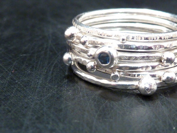 Sterling Silver Stacking Rings Set - with gemstone
