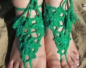 Green Sexy crocheted barefoot sandals steampunk, victorian lace, sexy, yoga, anklet ,wedding, beach or pool party- Ready to Ship
