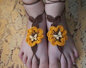 Sexy browncrocheted barefoot sandals steampunk, victorian lace, sexy, yoga, anklet ,wedding, beach or pool party- Ready to Ship