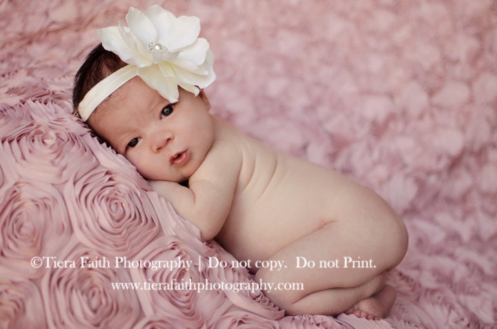 Newborn Ivory Headband for Photo Prop, Flower Girl, baby Girl, Bridesmaid, Baptism