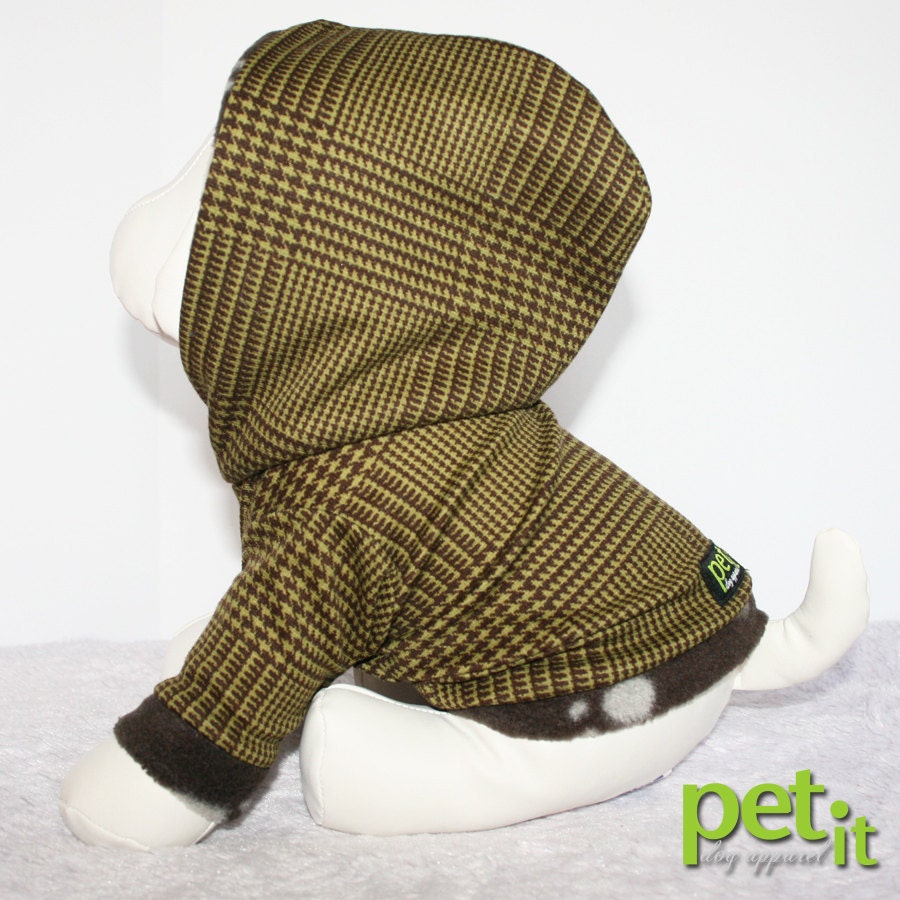 Green and brown houndtooth classy Small dog clothes hoodie sizes XXS-L