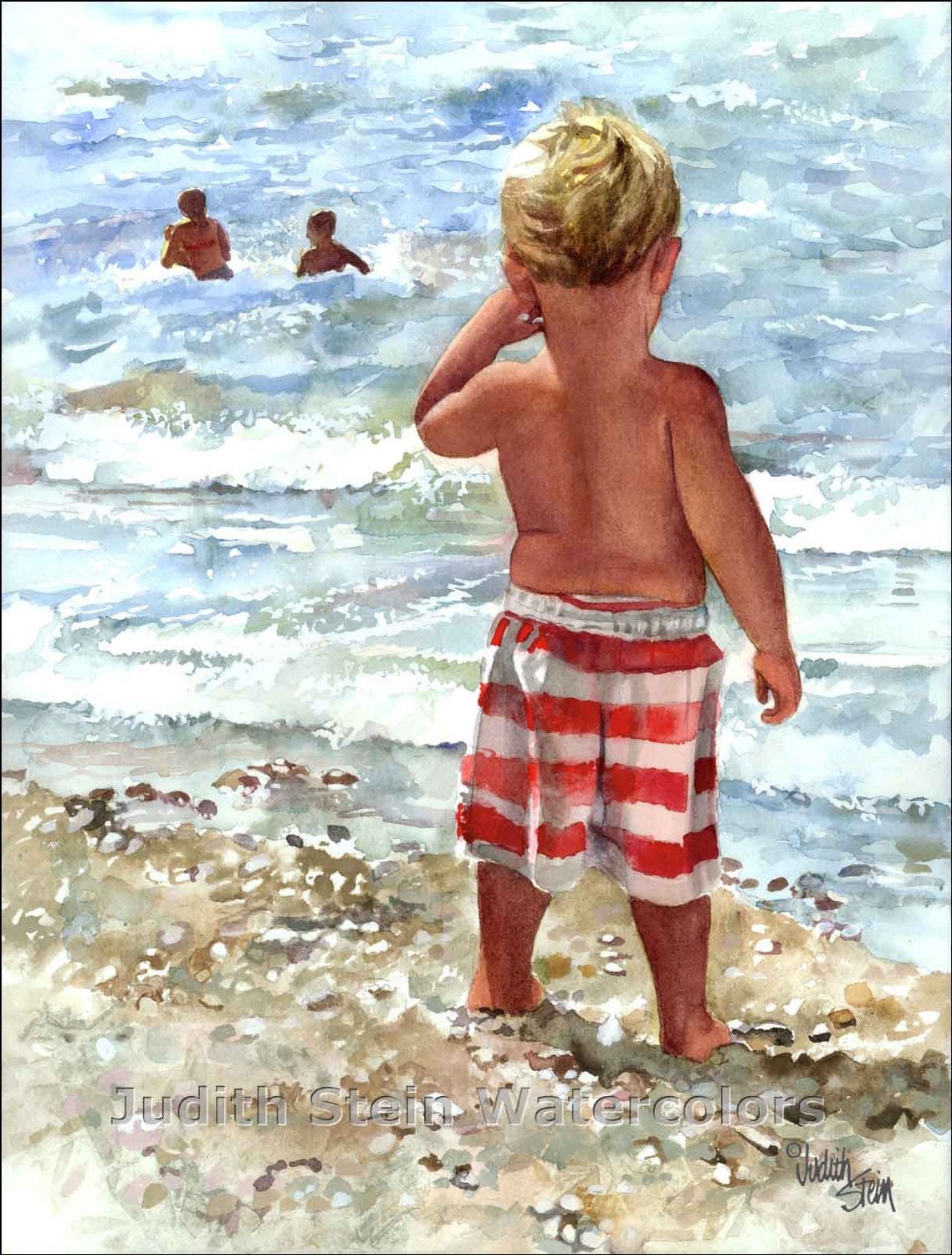 BEACH TODDLER BOY 11x15 Giclee Watercolor Print