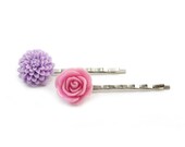 Flower Bobby Pin Set - Hair Pins - Lilac Carnation Pink - Celinia