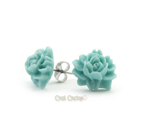 Blizzard Blue Rose Post Earrings - Dianora