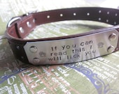 Custom Hand Stamped Brown Leather Dog Collar- Size Large (Pick your Phrase and Font)