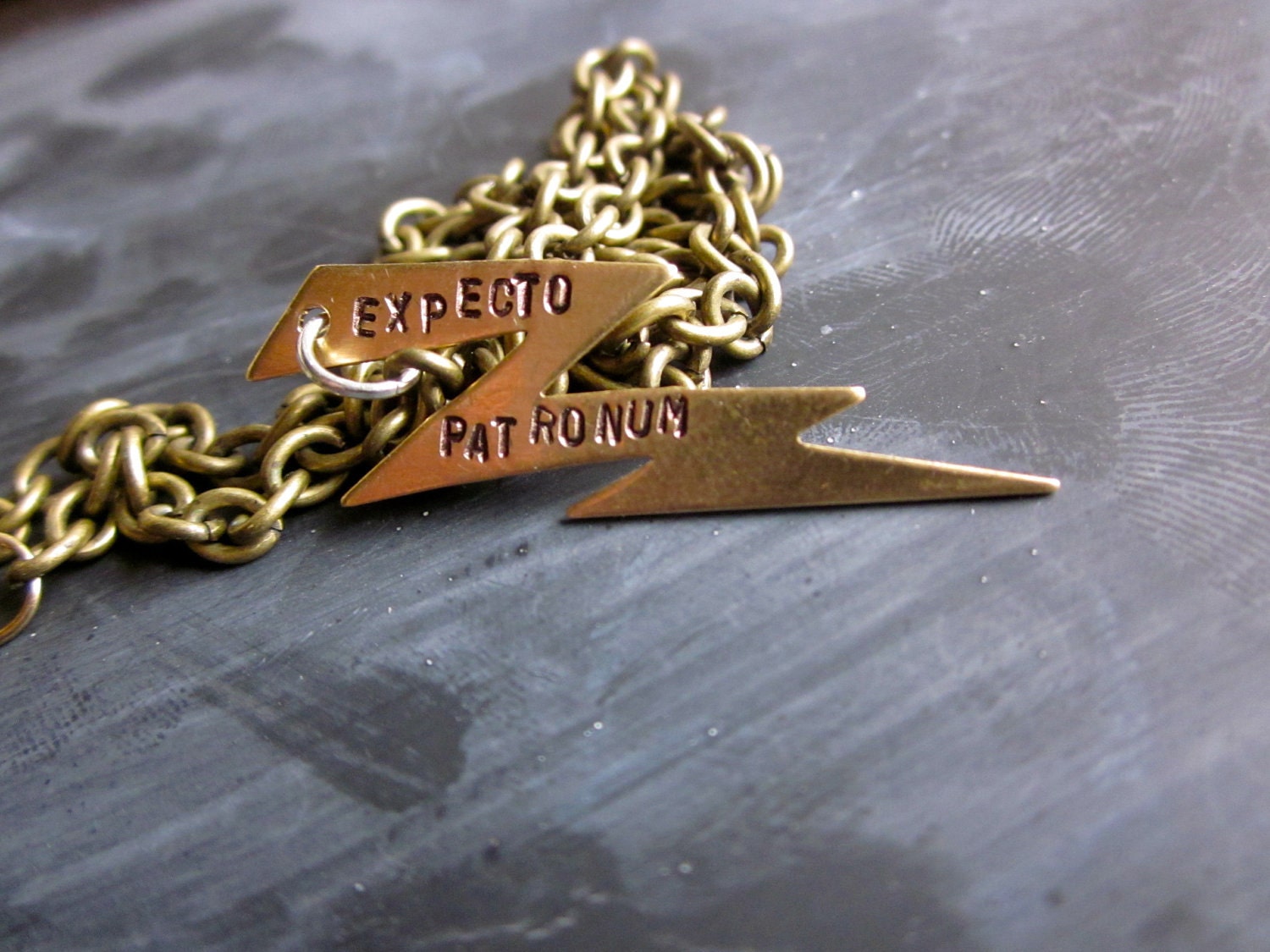 Hand Stamped Lightning Bolt Necklace (Pick Your Own Spell/Phrase)
