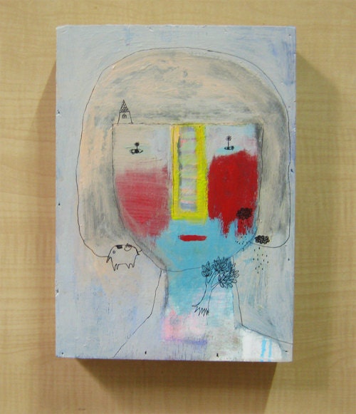 Unrealistic girl/.Original Painting on wooden box 2011
