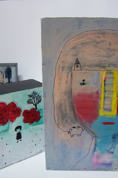 Unrealistic girl/.Original Painting on wooden box 2011