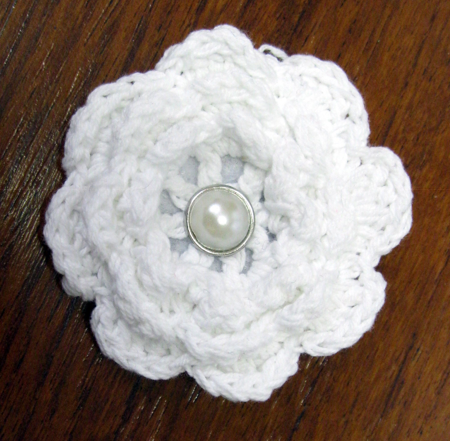 Sale White Crochet Flower Hair Clip 2.5 inch