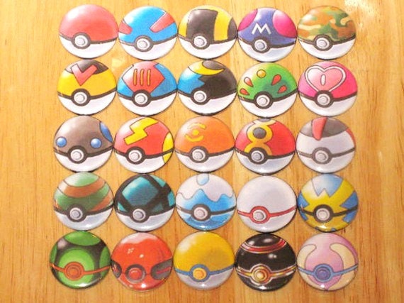 One Set of All 26 Pokeballs - 1in Button Badge