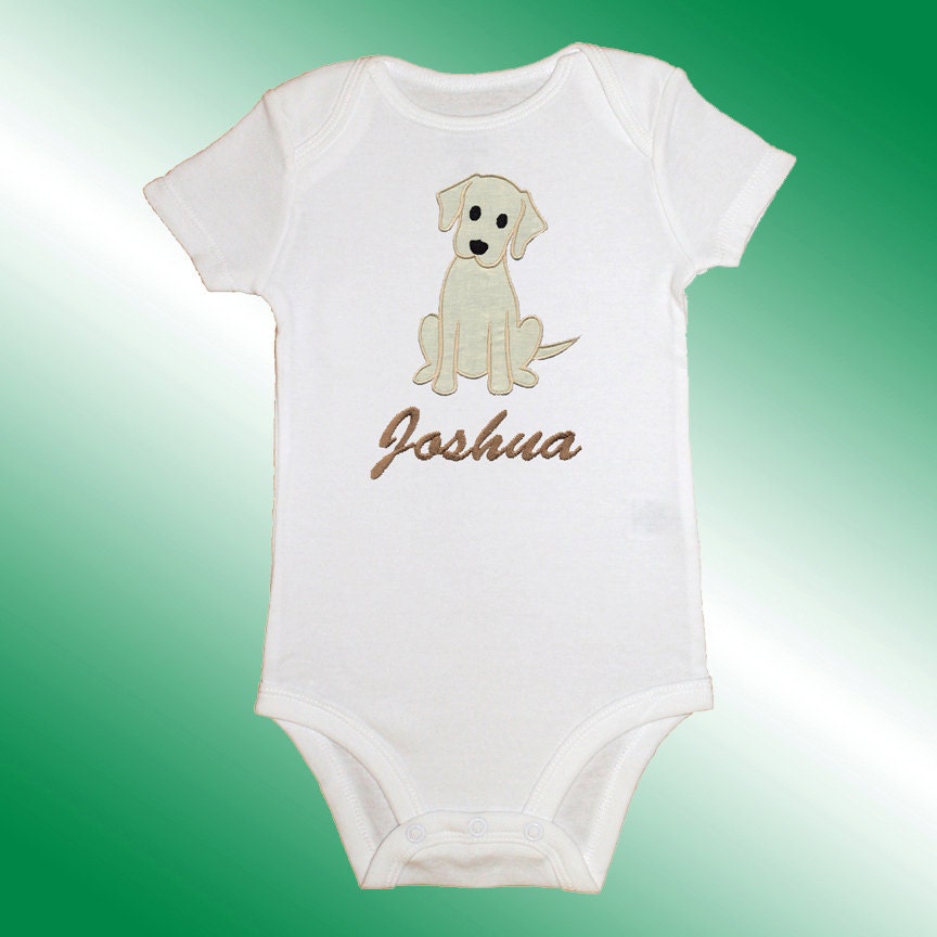 Onesie Bodysuit Baby Shirt - Personalized Applique - Labrador - Embroidered Short or Long Sleeved - Free Shipping