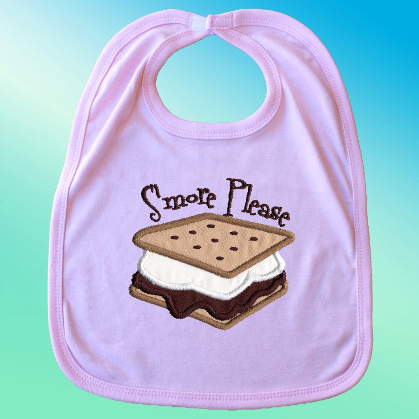 Embroidered Pink Baby Bib - S'MORE PLEASE APPLIQUE - Free Shipping