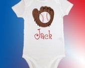 Onesie Bodysuit Baby Shirt - Personalized Applique - Baseball Glove - Embroidered Short or Long Sleeved - Free Shipping