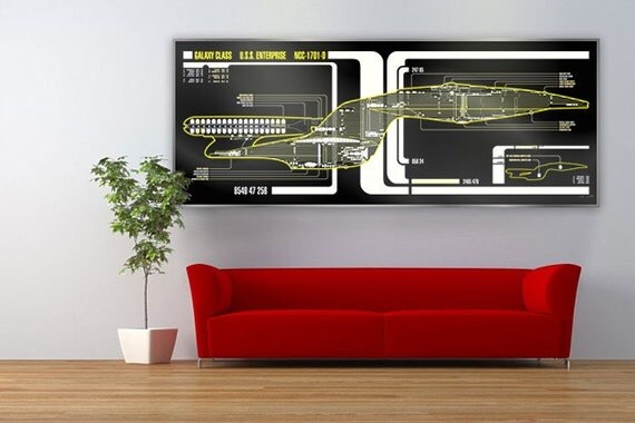 USS Enterprise 1701-D Star Trek LCARS Display 64x24 Print Large