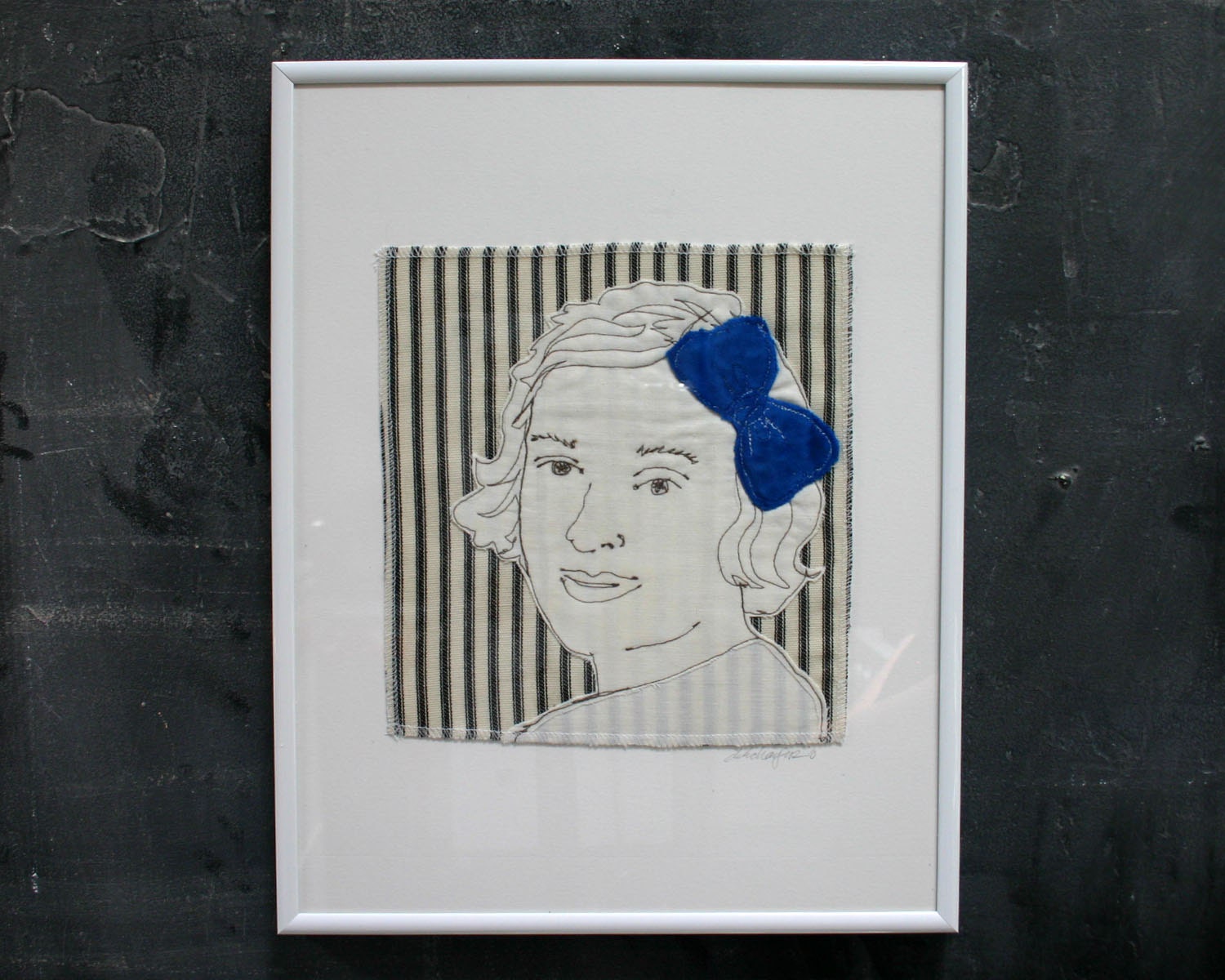 Stitched Portrait- Woman with Hairbow