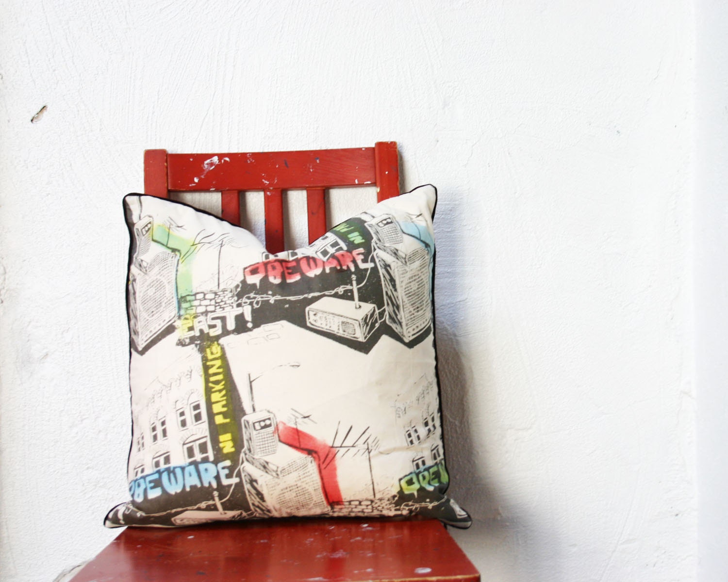 Brooklyn Screenprinted and Handpainted Throw Pillow