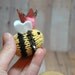 Queen Bee Brooch- Bumble Bee Lapel Pin - Knit - Queens Jubilee - Spring - Natural Fibers - Yellow - Black - Stripes - Pink - Crown