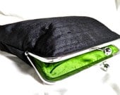8" Black Silk Clutch with Nickel Frame - Custom