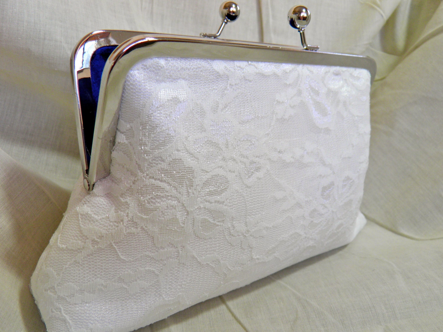8" Ivory Silk Clutch with Ivory Lace - Custom