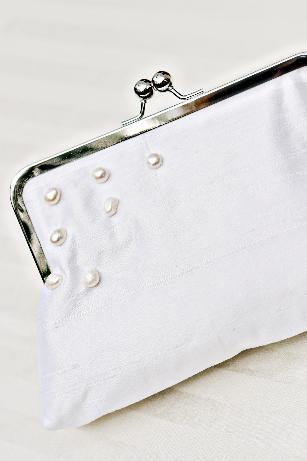 8" White Bridal Clutch with Freshwater Pearls - Custom