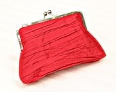 8" Tucked Red Silk Clutch with Nickel-Free Frame - Custom