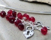 Beaded Metal Bookmark Love Ruby Red Key to My Heart Locket