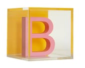 Custom Modern Letter Blocks: Pink Letter/Tangerine Orange Background