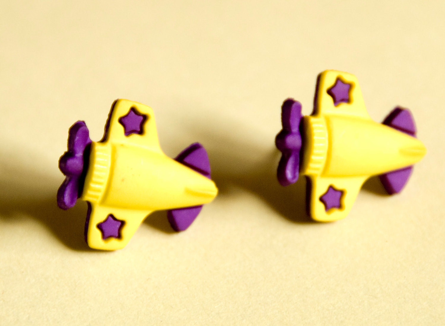 Yellow and Purple Airplane Earrings